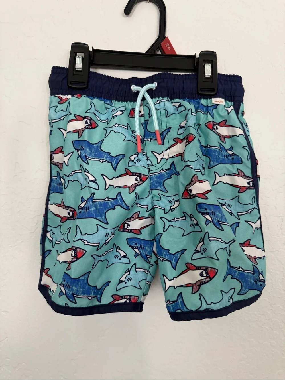 Cat & Jack Light Blue Shark Swim Trunks with Navy Trim